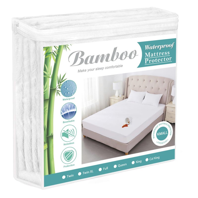 Kmall Queen Size Cooling Waterproof Mattress Protector Pad Cover,Breathable Fitted Sheet Style Deep Pocket-Soft Bed Mattress Protector Queen for Pets Kids Adults White - Image 1