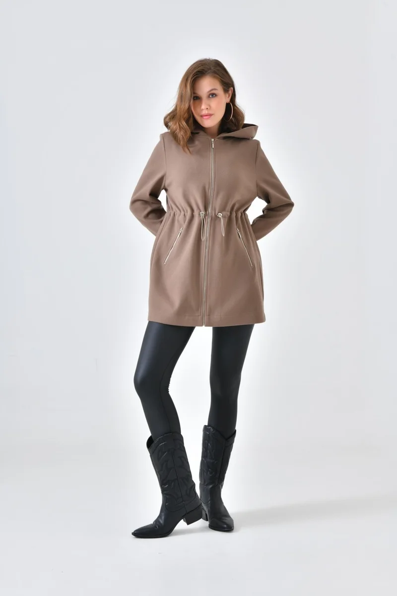 Garmi Ftz Women Women's Hooded Cashmere Coat Mink