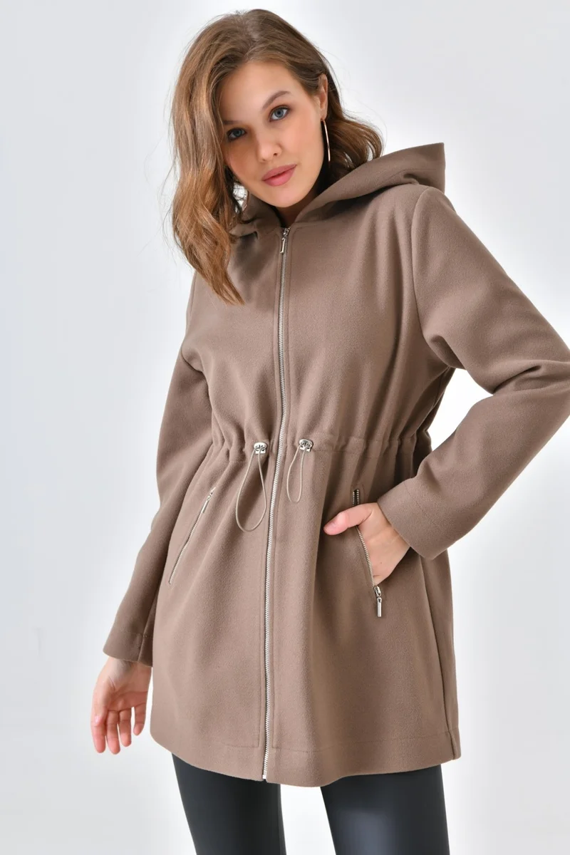 Garmi Ftz Women Women's Hooded Cashmere Coat Mink