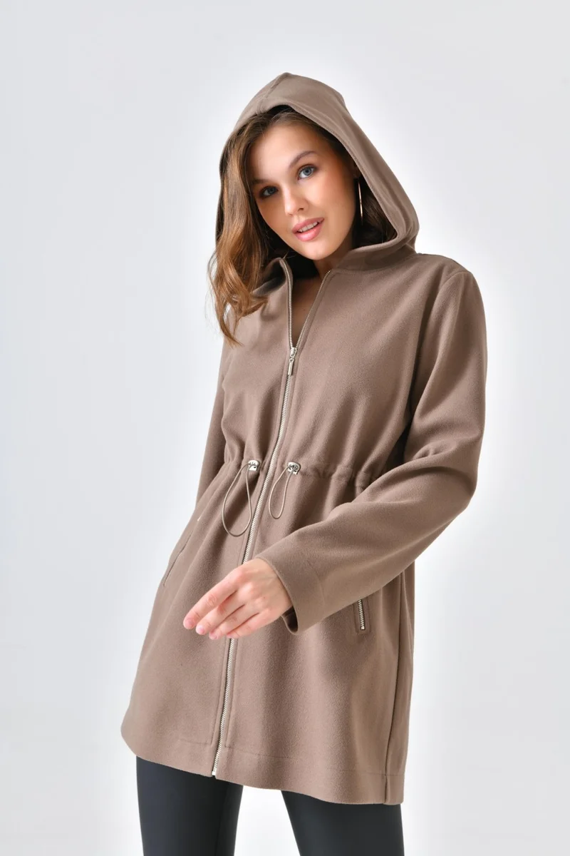 Garmi Ftz Women Women's Hooded Cashmere Coat Mink