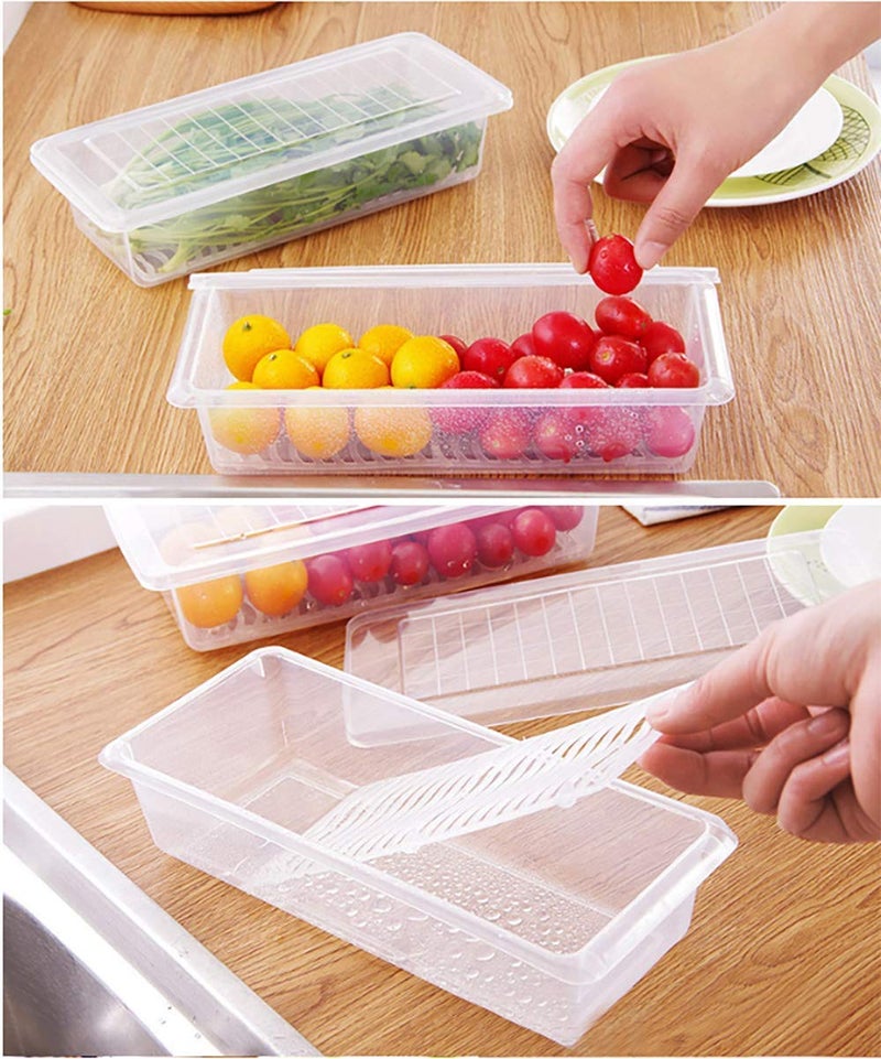 MosQuick®- Set of 3 Food Fridge Storage Boxes for Vegetables & Fruits with Removable Drain Plate Premium Fridge Organiser and Refrigerator Containers for Storage - Half Cut Vegetables Storage 1500ml - Image 4