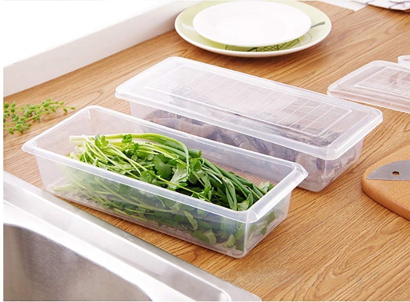 MosQuick®- Set of 3 Food Fridge Storage Boxes for Vegetables & Fruits with Removable Drain Plate Premium Fridge Organiser and Refrigerator Containers for Storage - Half Cut Vegetables Storage 1500ml - Image 3