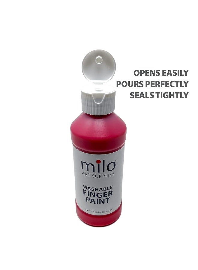 milo Kid's Washable Finger Paint Set of 8 Colors | 8 oz Bottles | Safe and Non-Toxic | Made in the USA | Art & Craft Paints for Kids, Toddlers, Pre School Supplies Painting Set for Children | Easy Pour and Squeeze Bottles - Image 1