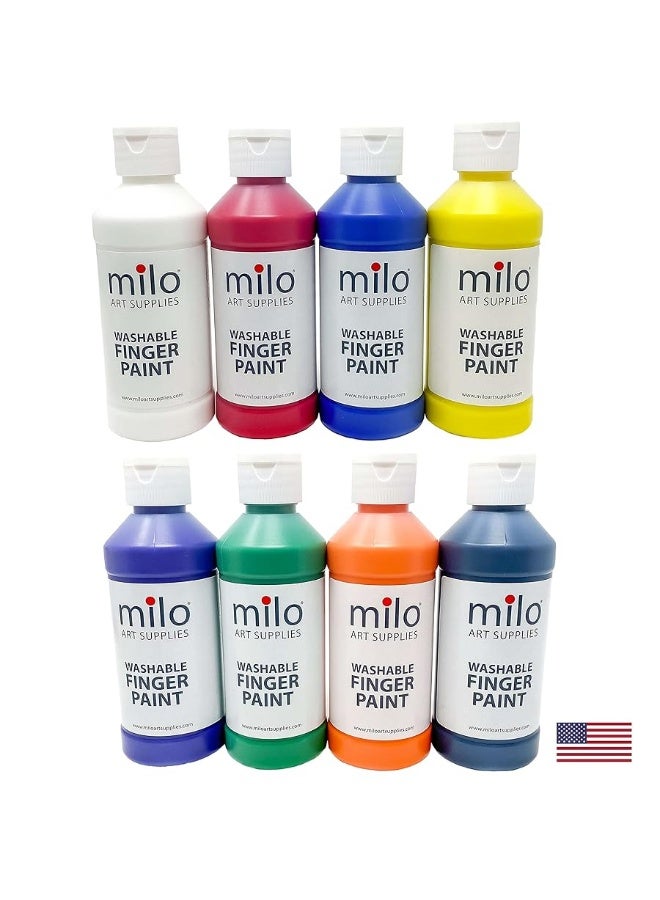 milo Kid's Washable Finger Paint Set of 8 Colors | 8 oz Bottles | Safe and Non-Toxic | Made in the USA | Art & Craft Paints for Kids, Toddlers, Pre School Supplies Painting Set for Children | Easy Pour and Squeeze Bottles - Image 3