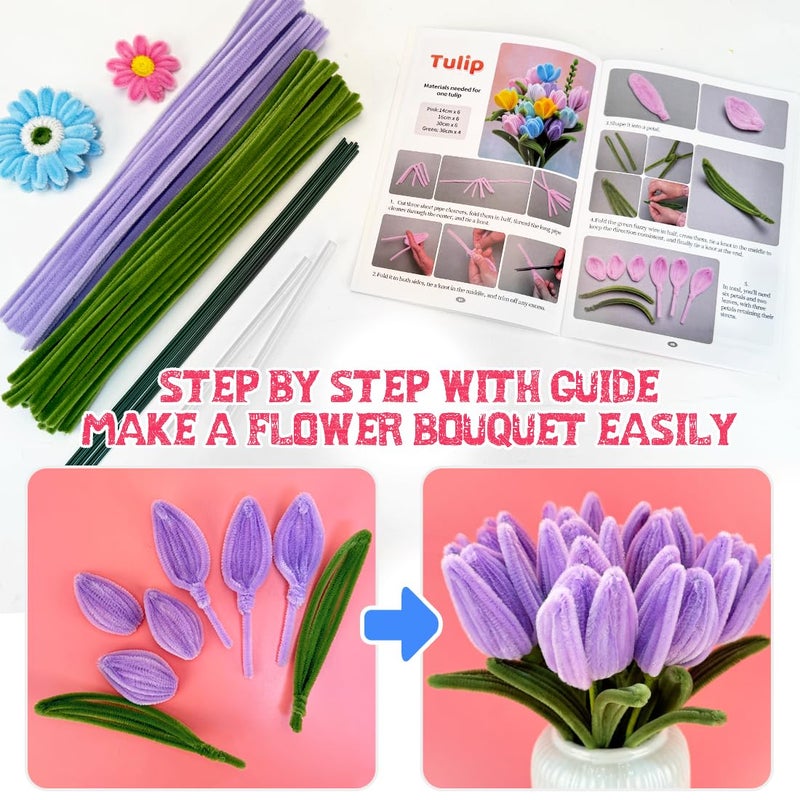 IOOLEEM Pipe Cleaners, 480pcs Purple Lavenders, Flower Making Kit, Arts and Craft Supplies for Flowers, Ideas for Art Project Activity. - Image 3