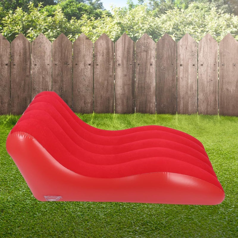 أريكة قابلة للنفخ أنيقة بتصميم على شكل حرف S، سرير أريكة مريح للاسترخاء في الحدائق والسفر، مصنوعة من PVC، سهلة الاستخدام (أحمر) - Image 2