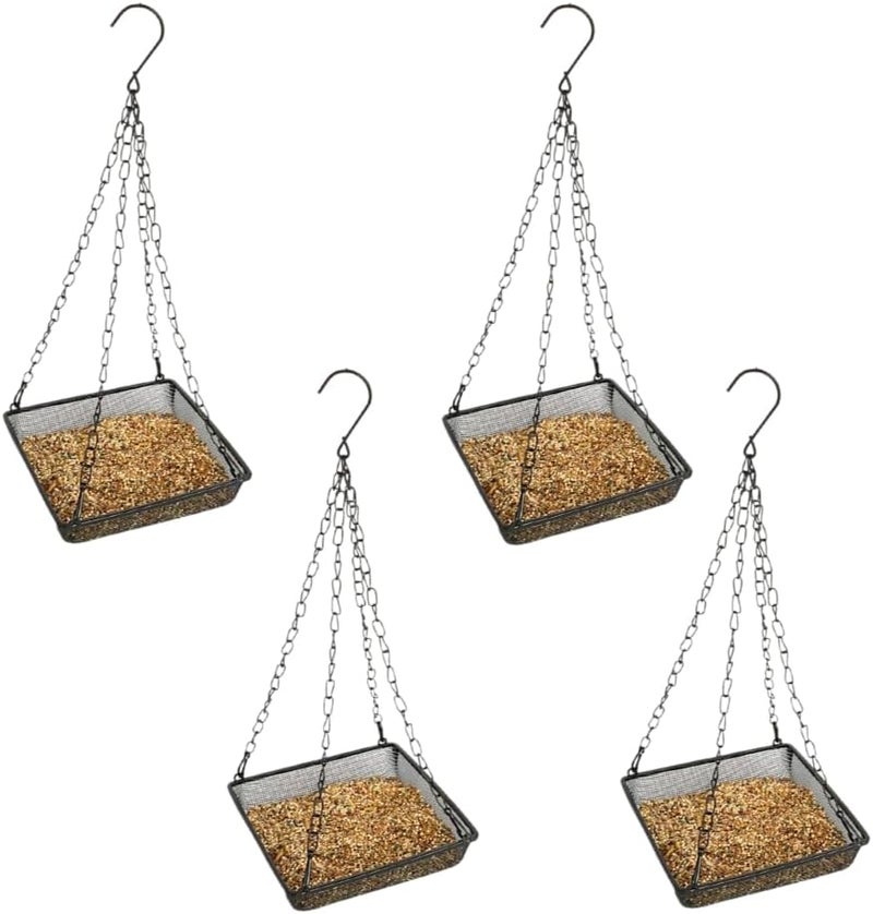 Evelots Hanging Bird Feeder Tray-4 Pack- Sturdy Metal Mesh Seed & Suet Platform-Attract Wild Birds in Backyard-Long 16 Inch Metal Chain-Water Drains Out - Image 1