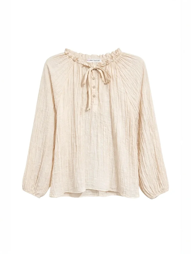 ميكسراي MIXRAY Crew Neck Tie Detail Blouse