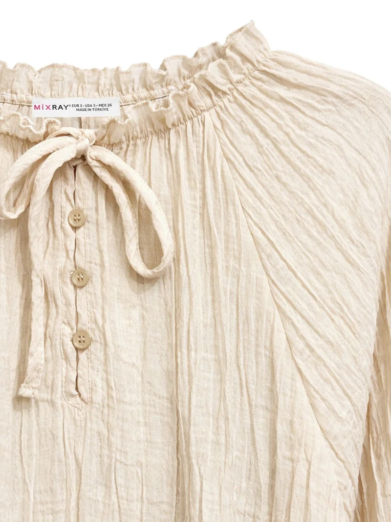 ميكسراي MIXRAY Crew Neck Tie Detail Blouse
