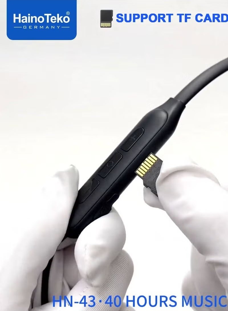 HainoTeko HN-43 Neckband Wireless Earphones – Bluetooth Headset with 40 Hours Playtime, TF Card Support, Built-in Mic & Deep Bass – Magnetic In-Ear Design for Sports, Calls & Music – Lightweight, Flexible Neckband – Black - Image 4