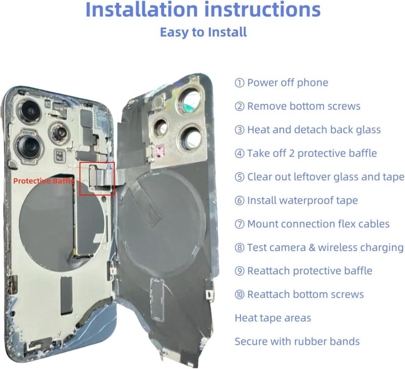 ZVB 15 Pro Back Glass Replacement Kit with Plate & Flex Cable and All Parts, White Titanium, 6.1 Inch for iPhone 15Pro Back Cover Glass, with Repair Tools (White Titanium) - Image 3