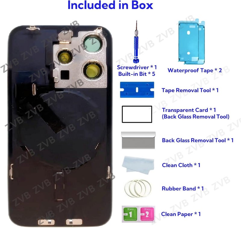 ZVB 15 Pro Back Glass Replacement Kit with Plate & Flex Cable and All Parts, White Titanium, 6.1 Inch for iPhone 15Pro Back Cover Glass, with Repair Tools (White Titanium) - Image 4