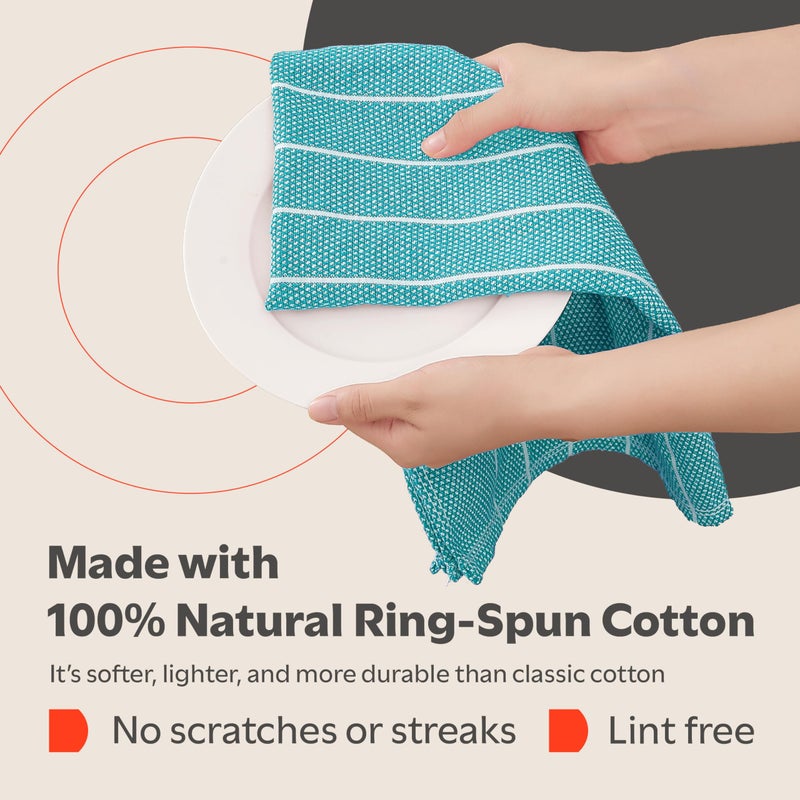 Zeppoli Classic Kitchen Towels - 6 Pack 100% Natural Cotton Towel Set, Reusable Wash Cloths, Absorbent Dish Towels, Machine Washable Hand Towels, Kitchen Essentials, 20" x 28" - Aqua Base - Image 3