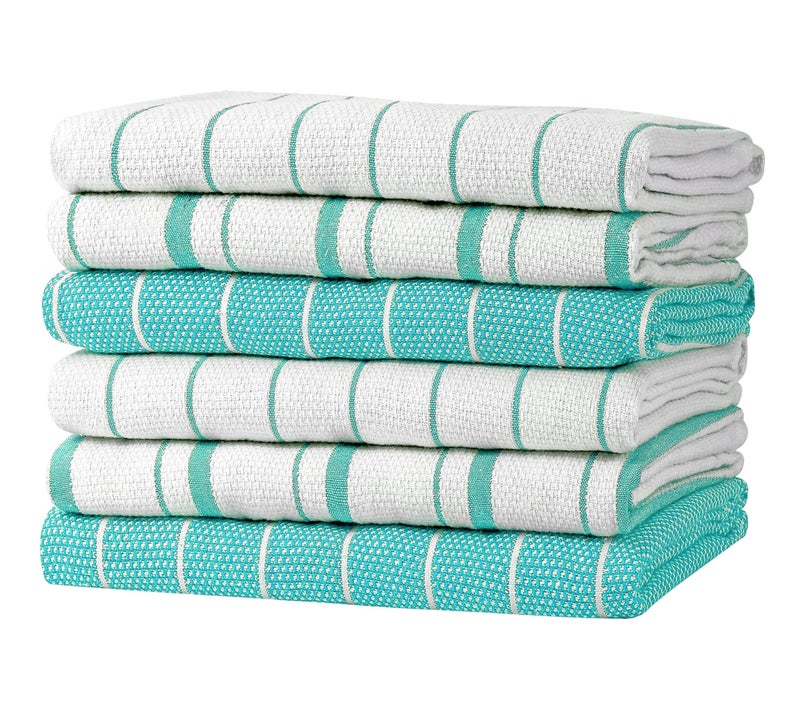 Zeppoli Classic Kitchen Towels - 6 Pack 100% Natural Cotton Towel Set, Reusable Wash Cloths, Absorbent Dish Towels, Machine Washable Hand Towels, Kitchen Essentials, 20" x 28" - Aqua Base - Image 1
