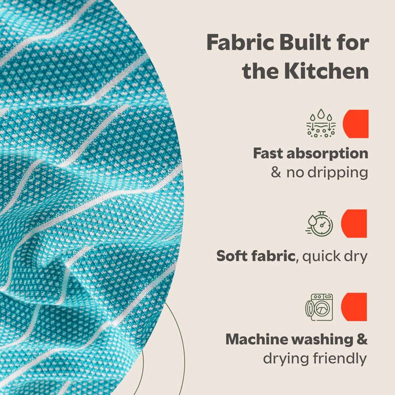 Zeppoli Classic Kitchen Towels - 6 Pack 100% Natural Cotton Towel Set, Reusable Wash Cloths, Absorbent Dish Towels, Machine Washable Hand Towels, Kitchen Essentials, 20" x 28" - Aqua Base - Image 4
