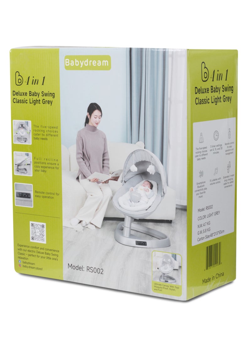 BabyDream - Baby swing multi-functional 4in1 deluxe with remote and Bluetooth Grey - Image 1