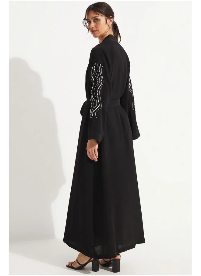 JUNE June Stone Detailed Waist Tie Dress Black