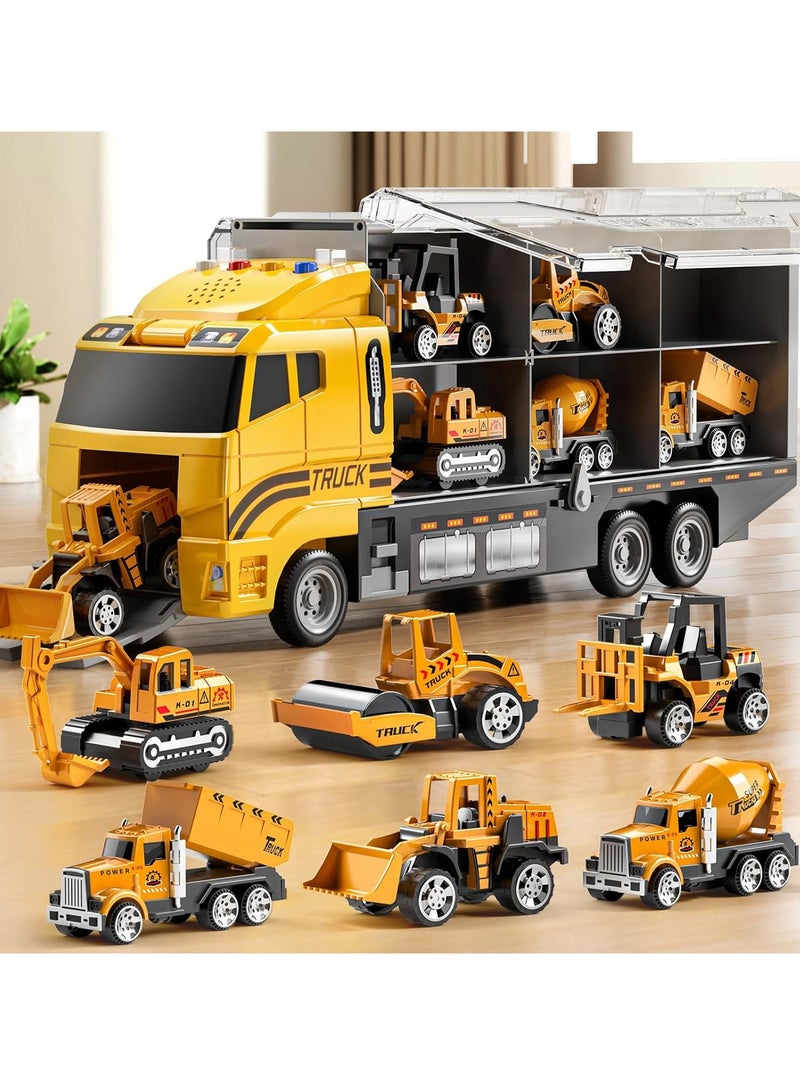 Toddler Boys Toys for 3 4 5 6 Years Old, Construction Truck Vehicle Toy Set with Play Mat, Die-Cast Toy Car Carrier Truck for Boys Kids, Birthday Gifts Toys for 3 4 5 6 7 8+ Year Old Boys - Image 1