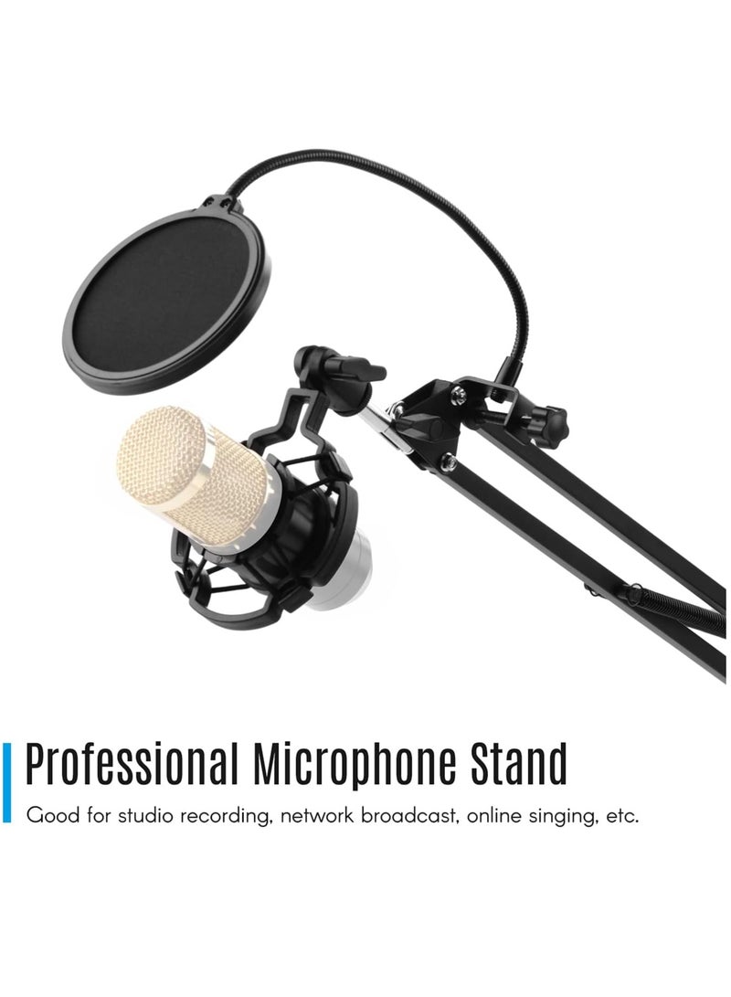 MIGOFAST Microphone Stand,Adjustable Foldable Microphone Stand Heaby Duty Metal Mic Arm Bracket with Shock Proof Holder Windshield Pop Filter for Studio Recording Live Video Broadcasting Online Singing - Image 5