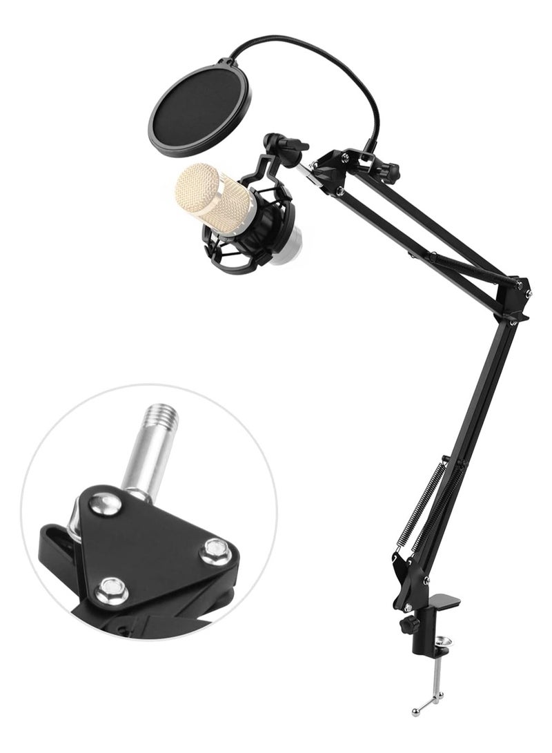 MIGOFAST Microphone Stand,Adjustable Foldable Microphone Stand Heaby Duty Metal Mic Arm Bracket with Shock Proof Holder Windshield Pop Filter for Studio Recording Live Video Broadcasting Online Singing - Image 1