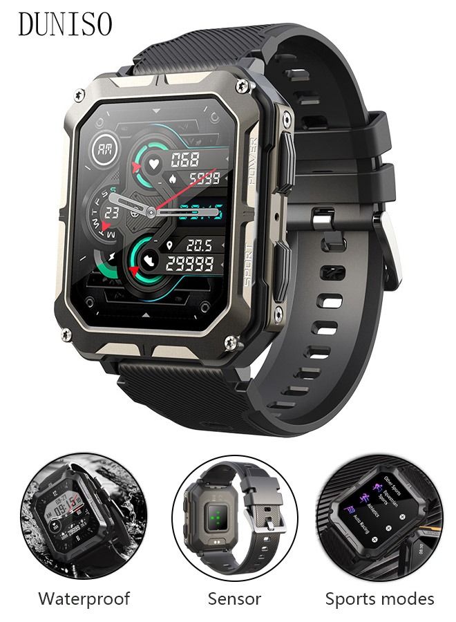 DUNISO Smart Watch for Men and Women Fitness Tracker IP68 Waterproof Smartwatch for Android iOS Phones 1.83" HD Full Touch Screen Digital Watches with Heart Rate Sleep Monitor Pedometer Black - Image 1