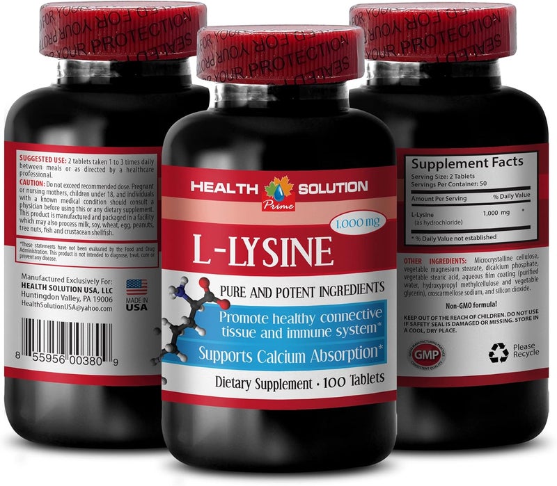 Health Solution Prime Llysine 1000 mg Tablets  LLYSINE 1000MG  Promote Healthy Skin  llysine Tablets  llysine 1000mg Tablets  llysine Supplement  llysine Ointment  lysine 1000mg Tablets 2 Bottles 200 Tabs - Image 2