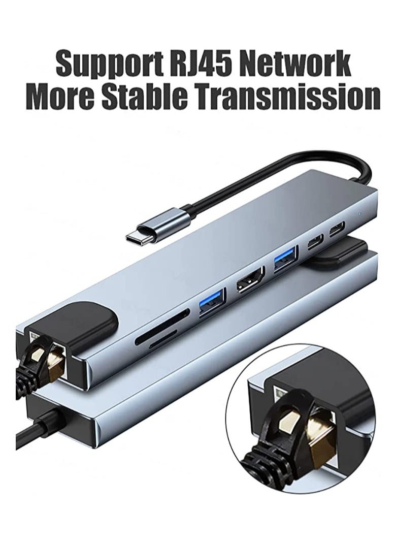 XLT USB C to HDTV 8 in 1 Adapter with RJ45, SD/TF Card Slots, USB 3.0 5Gbps Data Ports for MacBook Pro iPad Pro XPS  - Image 4
