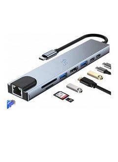 XLT USB C to HDTV 8 in 1 Adapter with RJ45, SD/TF Card Slots, USB 3.0 5Gbps Data Ports for MacBook Pro iPad Pro XPS  - Image 1