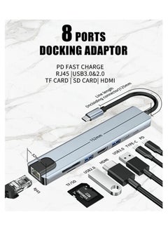 XLT USB C to HDTV 8 in 1 Adapter with RJ45, SD/TF Card Slots, USB 3.0 5Gbps Data Ports for MacBook Pro iPad Pro XPS  - Image 3