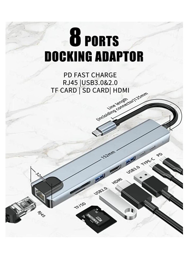 XLT USB C to HDTV 8 in 1 Adapter with RJ45, SD/TF Card Slots, USB 3.0 5Gbps Data Ports for MacBook Pro iPad Pro XPS  - Image 3