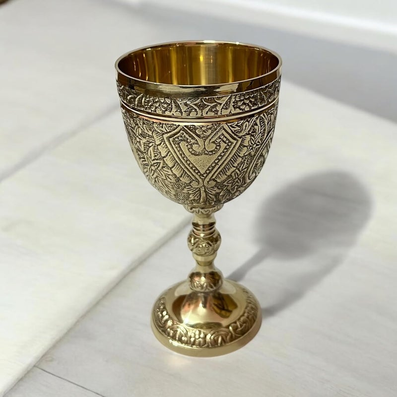 Morcomart Handmade Brass Wine Chalice Goblet – Artisanal Craftsmanship, Antique Vintage Design – Elegant Cups for Wedding, Church, Festive Events (Polished Brass) - Image 4