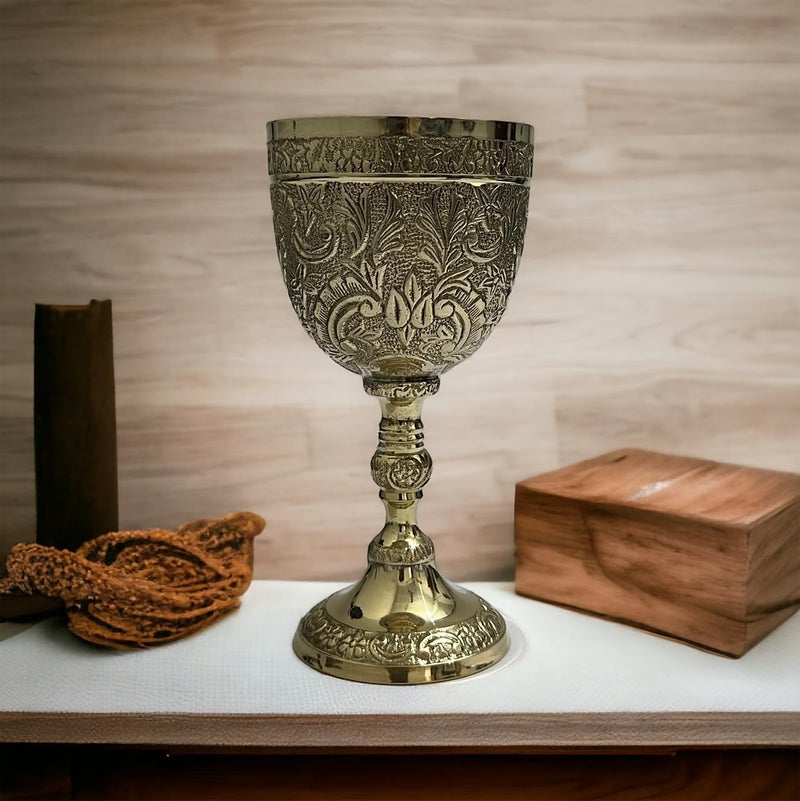 Morcomart Handmade Brass Wine Chalice Goblet – Artisanal Craftsmanship, Antique Vintage Design – Elegant Cups for Wedding, Church, Festive Events (Polished Brass) - Image 5
