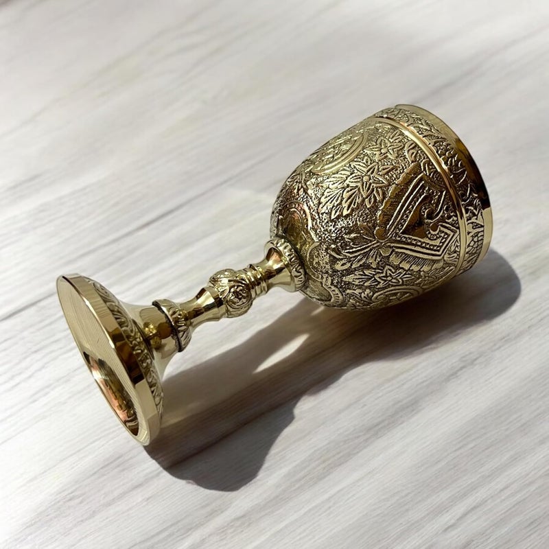 Morcomart Handmade Brass Wine Chalice Goblet – Artisanal Craftsmanship, Antique Vintage Design – Elegant Cups for Wedding, Church, Festive Events (Polished Brass) - Image 3