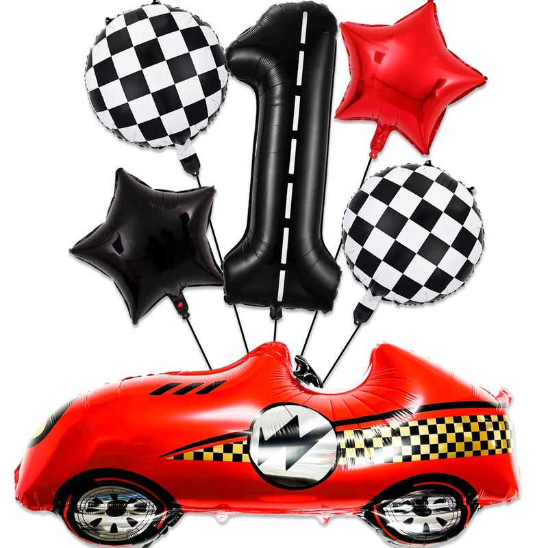 Tagberoy Racecar Birthday Decorations 1 Year Old Large Red Race Car Balloons 40 Inch Racetrack Black Number 1 Balloon Checkered Balloon for Race Cars Birthday Decorations - Image 3