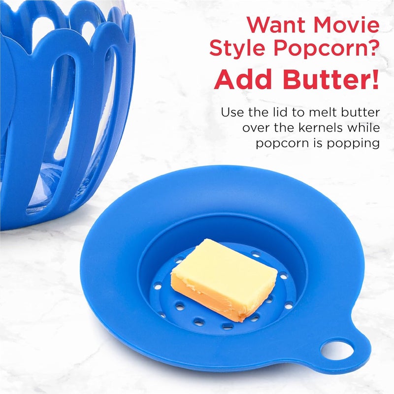 Ecolution Patented Micro-Pop Microwave Popcorn Popper with Temperature Safe Glass, 3-in-1 Lid Measures Kernels and Melts Butter, Made Without BPA, Dishwasher Safe, 1.5-Quart, Blue - Image 5