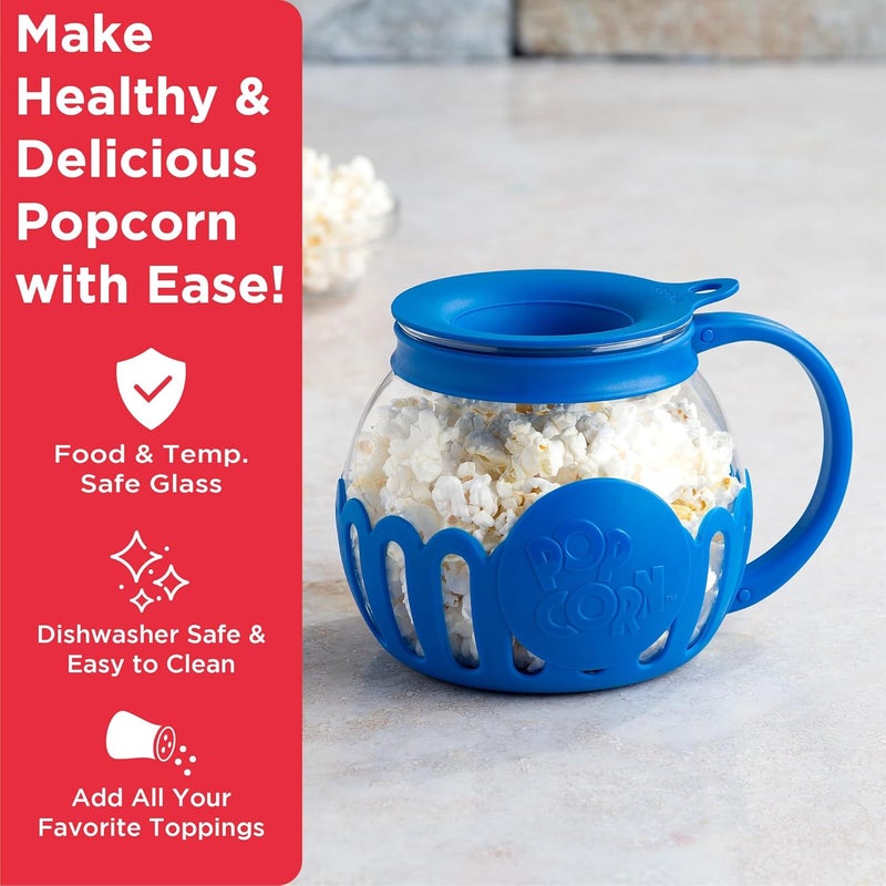 Ecolution Patented Micro-Pop Microwave Popcorn Popper with Temperature Safe Glass, 3-in-1 Lid Measures Kernels and Melts Butter, Made Without BPA, Dishwasher Safe, 1.5-Quart, Blue - Image 2