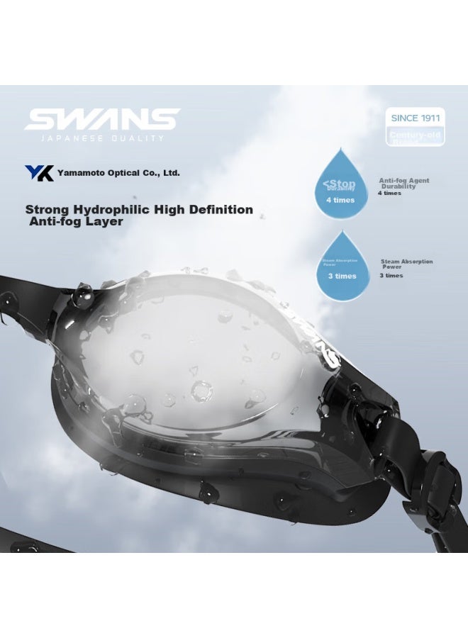 Swans Swimming Goggles, Imported, For Men And Women, Non-prescription, Waterproof, Anti-fog, High-definition, Professional Equipment, Swimming Gl And Swim Cap Set, Black - Image 1