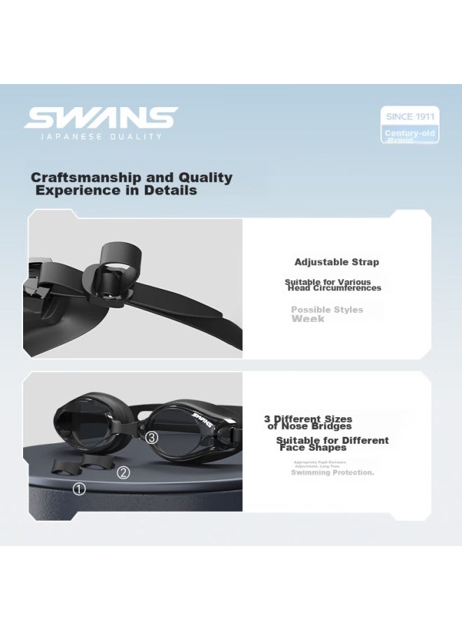 Swans Swimming Goggles, Imported, For Men And Women, Non-prescription, Waterproof, Anti-fog, High-definition, Professional Equipment, Swimming Gl And Swim Cap Set, Black - Image 5