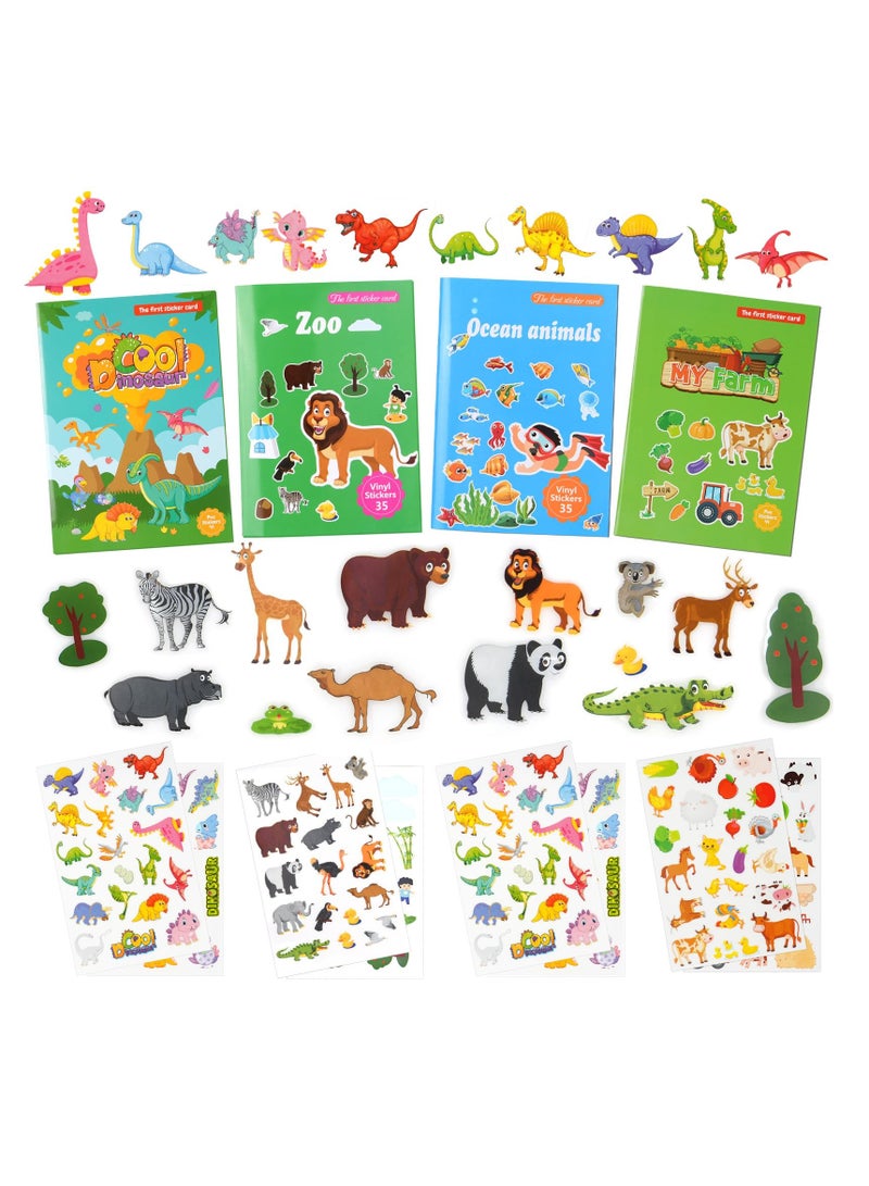 SYOSI Sticker Books, 4Pcs Reusable Sticker Book Learning Toys for 2 to 6 Years Old Boys Girls, Animal Sticker Books Ocean World Sticker Book for Toddler Educational Sticker Toy - Image 1