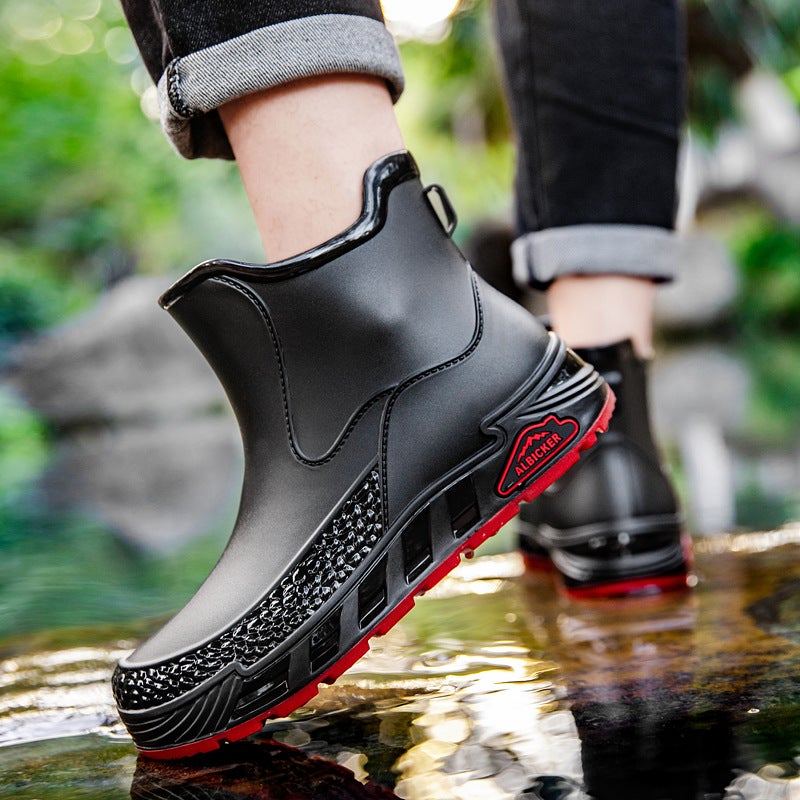 Large Size Rain Boots For Men, Non-Slip, Waterproof, Mid-Calf Rain Boots, Wear-Resistant Kitchen Work Rubber Shoes, Couple'S Water Shoes - Image 3