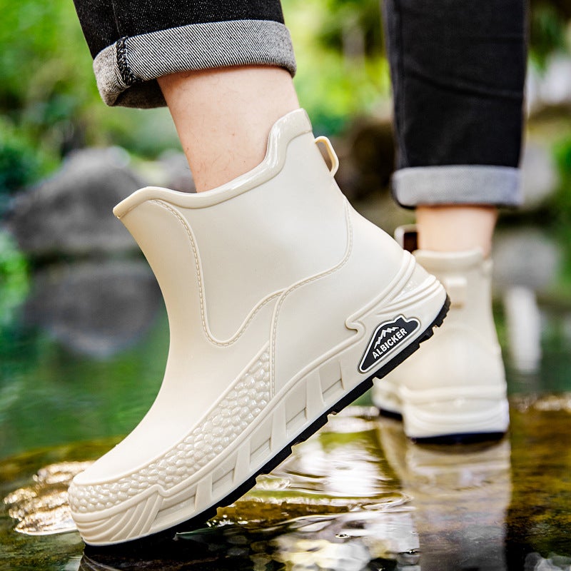 Large Size Rain Boots For Men, Non-Slip, Waterproof, Mid-Calf Rain Boots, Wear-Resistant Kitchen Work Rubber Shoes, Couple'S Water Shoes - Image 1
