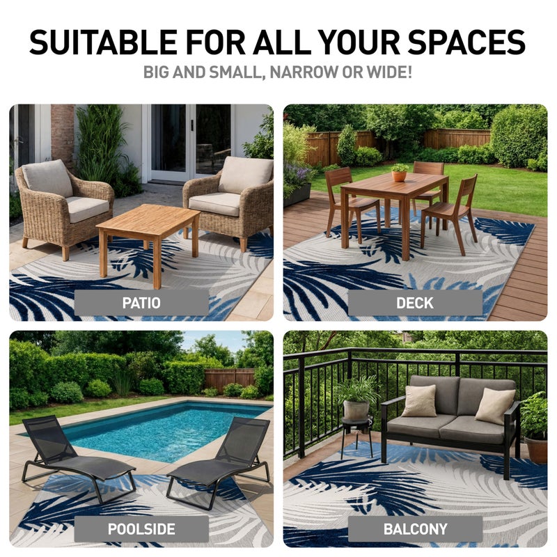 Rugshop Navy Lucca Contemporary Floral Indoor/Outdoor Area Rug Durable Polypropylene, Weather Resistant, Easy to Clean Perfect for Patio, Backyard, Deck and Outdoor Lounge 7'10" x 10' - Image 5