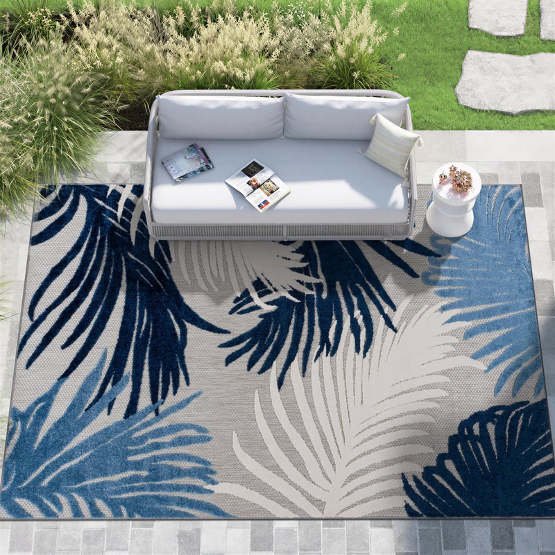 Rugshop Navy Lucca Contemporary Floral Indoor/Outdoor Area Rug Durable Polypropylene, Weather Resistant, Easy to Clean Perfect for Patio, Backyard, Deck and Outdoor Lounge 7'10" x 10' - Image 3