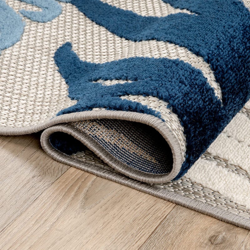 Rugshop Navy Lucca Contemporary Floral Indoor/Outdoor Area Rug Durable Polypropylene, Weather Resistant, Easy to Clean Perfect for Patio, Backyard, Deck and Outdoor Lounge 7'10" x 10' - Image 4