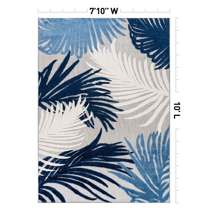 Rugshop Navy Lucca Contemporary Floral Indoor/Outdoor Area Rug Durable Polypropylene, Weather Resistant, Easy to Clean Perfect for Patio, Backyard, Deck and Outdoor Lounge 7'10" x 10' - Image 2