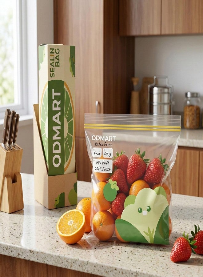 ODMART Reusable Refrigerator Food Storage Bags with Double Zip Lock Sealing | Thick Plastic Pouches for Vegetables, Fruits, Freezer & Fridge Kitchen Organization 27x28CM (Pack of 15) - Image 2