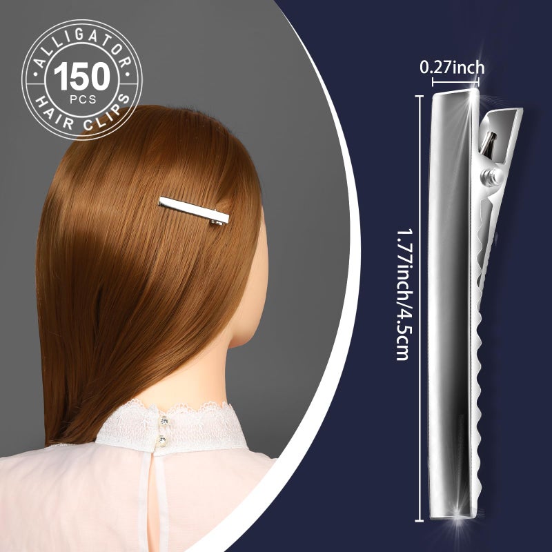 YGDZ Alligator Hair Clips, 150pcs 1.77 Inch Metal Hair Bow Clips Single Prong Silver Alligator Hair Clips for Bows Making Crafts(4.5cm) - Image 2