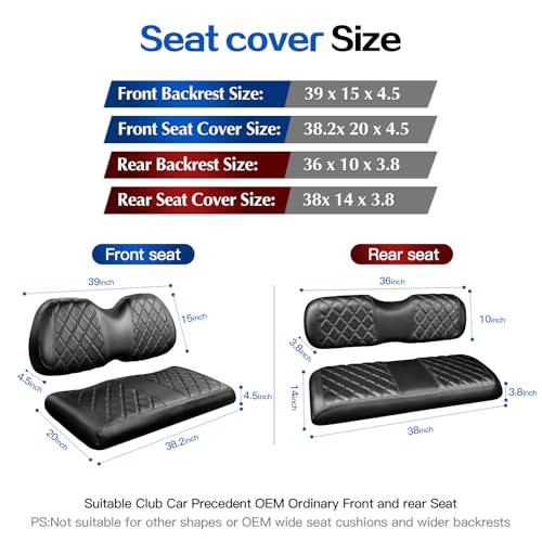 NOKINS 4PCS Golf Cart Diamond Seat Covers KitFront and Rear Seat Covers for Club Car PrecedentEZGO TXTYamaha Original Regular Seat Cushion BlackBlack Stitching Club Car Precedent - Image 3