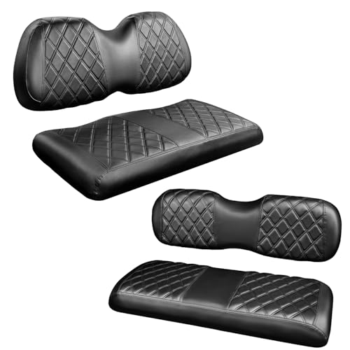 NOKINS 4PCS Golf Cart Diamond Seat Covers KitFront and Rear Seat Covers for Club Car PrecedentEZGO TXTYamaha Original Regular Seat Cushion BlackBlack Stitching Club Car Precedent - Image 1