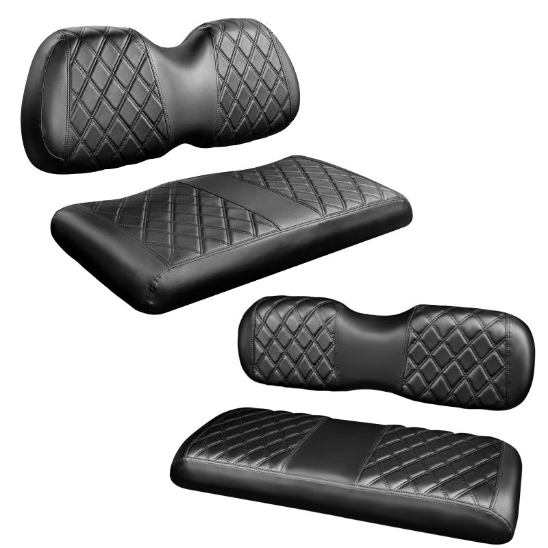 NOKINS 4PCS Golf Cart Diamond Seat Covers KitFront and Rear Seat Covers for Club Car PrecedentEZGO TXTYamaha Original Regular Seat Cushion BlackBlack Stitching Club Car Precedent - Image 2